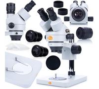 Rosfix Microscopio Trinocular Mercury Pro MSMP-T-PS1 - Zoom 7x-45x Extensible, Óptica HD, Cabeza Giratoria 360°, C-Mount | Uso Profesional | Microscopio Estereoscópico