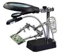 Rosfix TE-800 - Lupa de trabajo con iluminación LED | 3x, 7,7x, 10x aumento, pinzas de cocodrilo, funcionamiento con pilas USB y AA | Herramienta de reparación electrónica