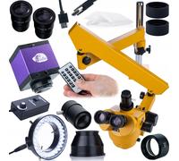 Microscopio estereoscópico trinocular naranja PRO con aumento de 7 - 45x, cámara HDMI, objetivo Barlow 0,5 X, anillo de luz LED 56x, sistema Greenough, brazo de trípode, prueba electrónica
