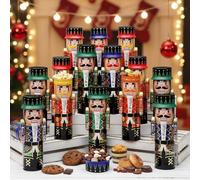 Roshtia 12 cestas de regalo de Navidad de 12 pulgadas, cascanueces, tarro de galletas de Navidad con tapas herméticas, decoración decorativa de almacenamiento de alimentos, cascanueces, soldados