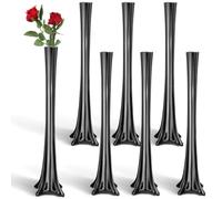 Roshtia 6 jarrones de la torre Eiffel a granel de 16 pulgadas, jarrones de vidrio altos de vidrio altos y delgados, base de vidrio para centro de mesa de boda, decoraciones de flores (negro)