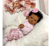 ROSHUAN Muñeca Reborn Pelo Rizado Niña Negra 18 Pulgadas Muñecas Bebé Realista Afroamericanos Parece un Bebé De Verdad Muñecos Recién Nacidos Realistas Cuerpo Completo De Vinilo para Niños