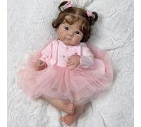 ROSHUAN Muñecas de bebé Reborn de cuerpo completo de silicona de 18 pulgadas, muñecas realistas de vinilo suave con ojos marrones que se ven reales y realistas para bebés recién nacidos, juguete para