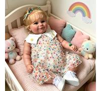 ROSHUAN Muñecas de bebé recién nacidas realistas de silicona de cuerpo completo de 20 pulgadas, muñeca de bebé recién nacida, niña rubia sonriente, adorable muñeca de bebé de vinilo suave, muñecas