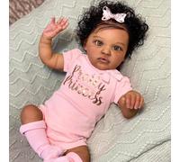 ROSHUAN Muñecas realistas de bebé Reborn de 20 pulgadas, muñecas de bebé de la vida real, pelo rizado, cuerpo de tela suave, afroamericano, realista, para niños de más de 3 años