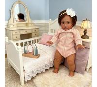 ROSHUAN Muñecas Reborn Realistas Niña Pippa, 66 cm Muñecas Reborn Que Parecen de Verdad Tamaño Grande, Cuerpo de Tela Suave, Piel Oscura Muñeca de Bebé Realista para Niños