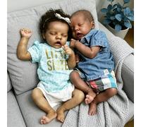 ROSHUAN Muñecas Reborn Silicona Cuerpo Completo Vinilo Gemelas Negras 18 Pulgadas Muñeca Bebé Reborn Realistas, Muñeco Recién Nacida Realista, Muñecos Gemelos para Niño y Niña