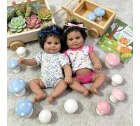 ROSHUAN Muñecas Reborn Silicona Cuerpo Completo Vinilo Gemelos Niña Negra 20 Pulgadas Muñeca Bebé Reborn Sonrientes, Muñecos Gemelos Recién Nacidos Realistas con Piel Oscura