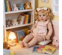 ROSHUAN Real Life Reborn Baby Dolls Girl - Muñeca de bebé Reborn de 26 pulgadas, muñeca realista de tela suave con cabello rubio rizado para niños