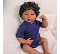 ROSHUAN Real Life Reborn - Muñecas de bebé de silicona de cuerpo completo negro de 19 pulgadas, muñecas realistas anatómicamente correctas, niño afroamericano, muñeca realista para recién nacidos