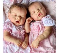 ROSHUAN Vida Real como 18 Pulgadas Dormir de Silicona Gemelos renacidos completos realistas muñecas bebé niñas Cuerpo de Vinilo Suave muñecas recién Nacido con Vestido Rosa para niños Edades 3+
