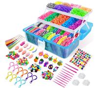 ROSHUKG 14500 Gomas para Hacer Pulseras, Kit para Hacer Pulseras de Goma de Colores con Recipiente de 3 Capas para Niñas Niños(Azul)