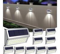 ROSHWEY Luces solares para exteriores, paquete de 10 30 luces LED para valla, impermeables, alimentadas por energía solar, lámparas de poste de cubierta, iluminación exterior de acero inoxidable para