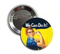 Rosie The Riveter - Pin de insignia de botón con texto en inglés "We Can Do It!", fabricado en EE. UU, Aluminio, Aluminio