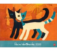 Rosina Wachtmeister Posterkalender 2026: Hochwertig gestalteter Wandkalender mit Gold- und Silberfolienprägung. Katzenmotive in einem Posterkalender als dekorativer Blickfang.