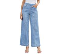 Roskiky Jeans Damen High Waist Pull On mom Jeans Stretchy High Waisted Denim Wide Leg Trouser Pants Trendy Front Seam 90s Loose Jean, Lakeside Blue, L
