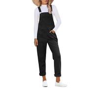 Roskiky - Mono de pana para mujer con tirantes ajustables y bolsillos, Negro, XL
