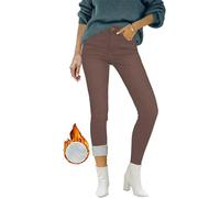 Roskiky Pantalones vaqueros ajustados para mujer, cintura alta, térmicos, para invierno, elásticos, cappuccino, L