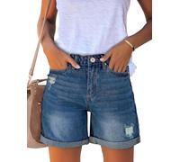 Roskiky Pantalones vaqueros rasgados para mujer, pantalones vaqueros de cintura alta desgastados, Después del crepúsculo azul, XL