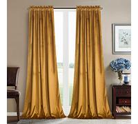 Roslynwood Cortinas de terciopelo mostaza para dormitorio, oscurecimiento de habitación, aislamiento térmico, cortinas de ventana para sala de estar, oficina, apartamento, baño, 52 pulgadas de ancho x