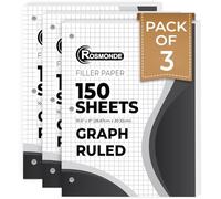 Rosmonde Paquete de 3 papeles gráficos, 450 hojas, papel cuadriculado de 4 x 4, 8 x 10.5 pulgadas, 3 agujeros perforados, papel gráfico grueso de 54 g/m², papel gráfico de cuatro rayas, papel de hojas