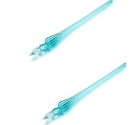 Rosojodg Pluma estilográfica de cristal azul pavo real, pluma de inmersión de vidrio vintage, tinta de relleno, pluma estilográfica de caligrafía, suministros de escritura para pintura artística,