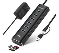 Rosonway Hub USB 3.2/USB C de 8 puertos con 6 puertos USB-A 3.2 de 10 Gbps, lectores de tarjetas SD/TF, cable USB de 3.3 pies y adaptador de corriente de 12 V/2 A, divisor expansor USB para laptop y