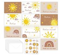Rosqmor 10 Piezas Tarjeta De Agradecimiento Motivo Solar, Tarjetas Felicitacion con Sobres y Pegatinas Bohemio Estilo, Thank You Card Personalizadas para Cumpleaños Bodas Despedidas
