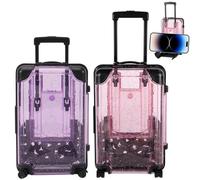 Rosqmor 2 Piezas Mini Hucha Viaje, Maleta Huchas Ahorro Transparente Fondo para Viajes, Money Box Personalizada Pequeña Caja De Almacenamiento Regalo para Viajeros