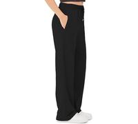 ROSS CAMP Pantalones de chándal para mujer, algodón, largos, entrenamiento, joggers, cómodos, pierna ancha, cintura elástica, negro, talla L
