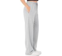 ROSS CAMP Pantalones de chándal para mujer, pantalones de yoga largos y anchos, pierna ancha, cómoda mezcla de algodón con cintura elástica, perfectos para yoga, ocio y deporte, gris, XXL