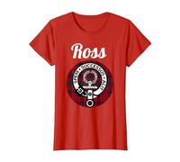 Ross Clan Escocesa Nombre Escudo de Armas Tartán Camiseta, Mujer, Rojo, M