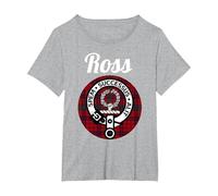 Ross Clan Escocesa Nombre Escudo de Armas Tartán Camiseta, Mujer Tallas Grandes, Gris Jaspeado, 4XL Grande