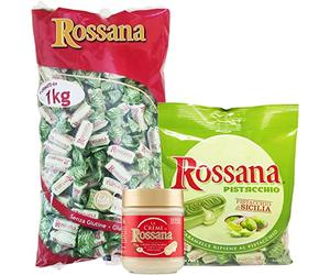 Rossana Tris Pack - 1 bolsa para caramelos de pistacho de 1 kg + 1 bolsa de caramelos de 135 g + 1 tarro de crema de 200 g