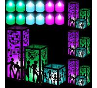 Rossesay 12 juegos de centros de mesa de discoteca para mesa de 3 tamaños de los años 70, bolas de discoteca, bailarina, cajas de faroles de papel, ideas de mesa, decoraciones para fiestas temáticas