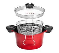 ROSSETTO Cacerola Inducción Ollas para pasta Cazo Revestimiento antiadherente Freidoras con cesta Aluminio fundido Rojo 24cm