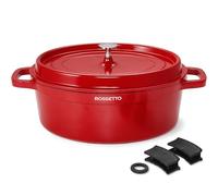 ROSSETTO cacerola oval con tapa, rojo Ø38cm 10,6L cocotte cacerola holandesa con revestimiento antiadherente para hornear, estofar, asar, inducción (Rojo, 31cm Óvalo 6,3L)