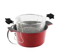 ROSSETTO Freidora con Cestillo, Sarten Freidora con Cestillo de inducción extraíble y tapa de cristal,Aluminio fundido con recubrimiento antiadherente,Rojo-24cm, apto para lavavajillas