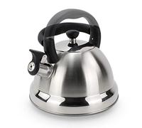 ROSSETTO Hervidor silbante de camping de acero inoxidable de 3 L con mango plegable para estufas de gas o inducción, tetera y cafetera para interiores y exteriores, plateado