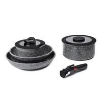 ROSSETTO Juego de 7 cacerolas de inducción con mango extraíble y revestimiento antiadherente cerámico, apilables, aluminio forjado, tapa de cristal, sartén