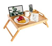 Rossie Home Bandeja de Cama Multimedia con Soporte para teléfono, Compatible con portátiles de hasta 17,3 Pulgadas y la mayoría de tabletas, bambú Natural - Estilo Nº 78107
