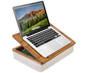 ROSSIE Home Escritorio de regazo con caballete de madera de acacia, natural, se adapta a portátiles de 15.6 pulgadas
