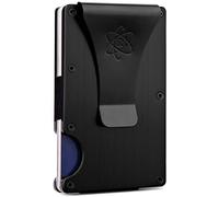 ROSSM Cartera para Hombre con Bloqueo RFID - Tarjetero Hombre Minimalista de Fibra de Carbono y Metal para Tarjetas de Crédito con Pinza y Banda Elástica para Billetes