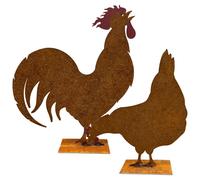 Rost Decoración Gallo Y Gallina - Un Set Par para Casa Y Jardín Hecho a Mano