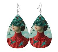 Rostro De Mujer Oculto Por Plumas Blancas. Pendiente Moda Pendientes Estampado Pendiente De Cuero Para Aniversario Mujer