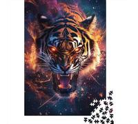 Rostro de Tigre en Llamas Puzzle de 1000 Piezas Papel Puzzle para Adultos Estilo Espacial Relajación Hogar Interacción Familiar Regalo 38x26cm/1000pcs