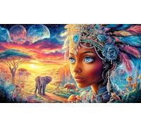 Rostro Femenino de Fantasía Africana, Fusión de la Naturaleza Puzzle de 1000 Piezas para Adultos - Regalo Divertido Juego Familiar Decoración de Pared & Regalo edugatoivo 38x26/1000pcs