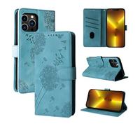 Rostsant Funda iPhone 13 Pro MAX Diente de león Carcasa de Cuero PU Billetera Magnético Funda del Libro con Ranuras para Tarjetas para iPhone 13 Pro MAX Azul