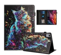 Rostsant Funda Lenovo Idea Tab Pro 12,7 Pulgadas 2025 TB-373FU TB-375FC PU Caso de Cuero Funda Tipo Cartera Carcasa para Lenovo Idea Tab Pro 2025 Gato con Nota Musical