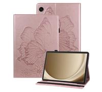 Rostsant Funda para Samsung Galaxy Tab A11+ 11 Pulgadas 2025 SM-X230/SM-X235/SM-X236B Carcasa de Cuero PU Relieve de Mariposa para Bolígrafo Funda Tableta para Galaxy Tab A11 Plus Oro Rosado